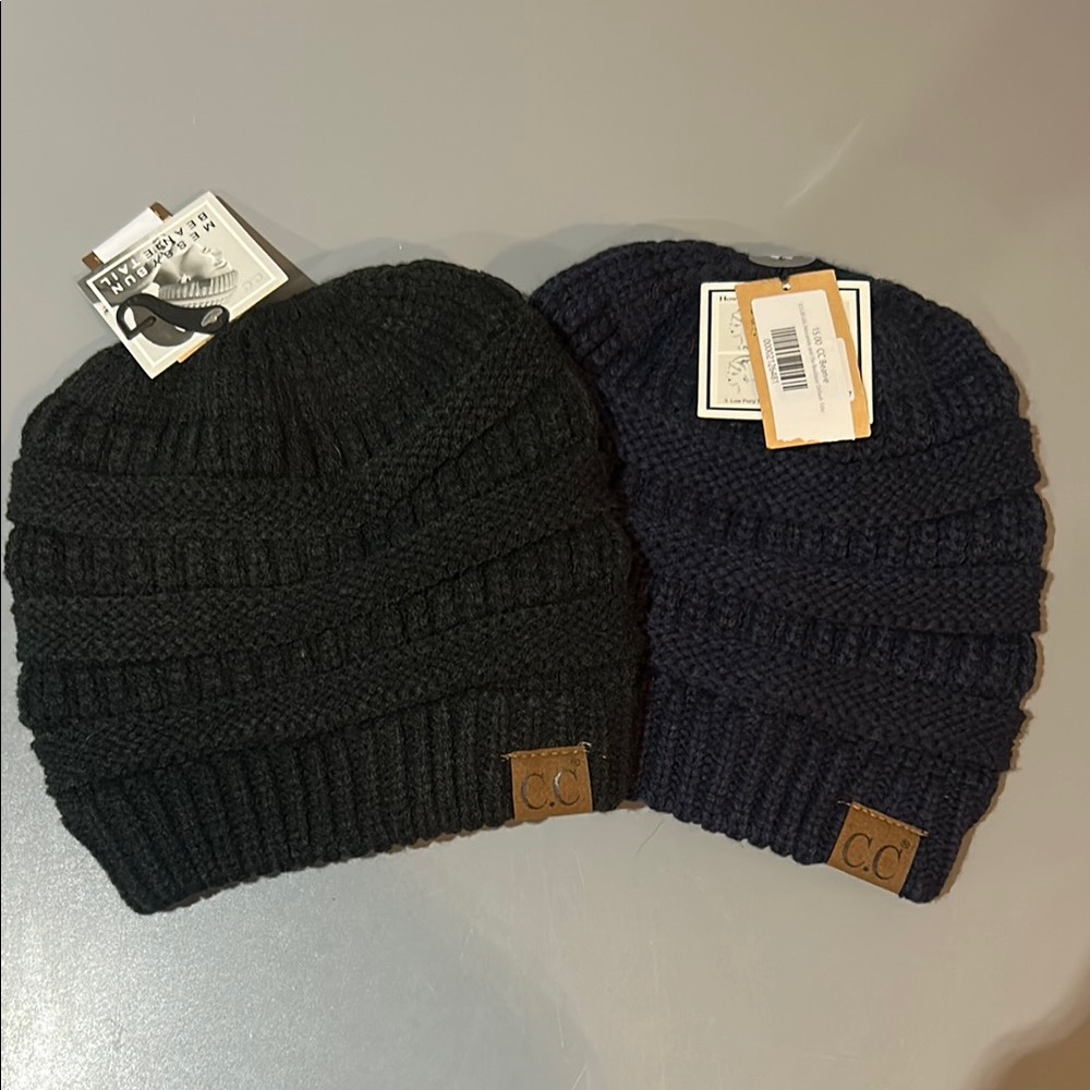 CC Black and Blue Knit Hats Warm Winter Accessories
